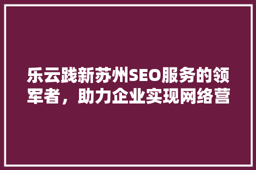 乐云践新苏州SEO服务的领军者，助力企业实现网络营销新突破