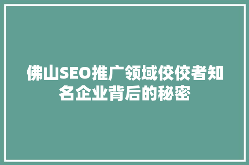 佛山SEO推广领域佼佼者知名企业背后的秘密