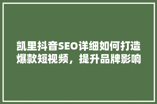 凯里抖音SEO详细如何打造爆款短视频，提升品牌影响力
