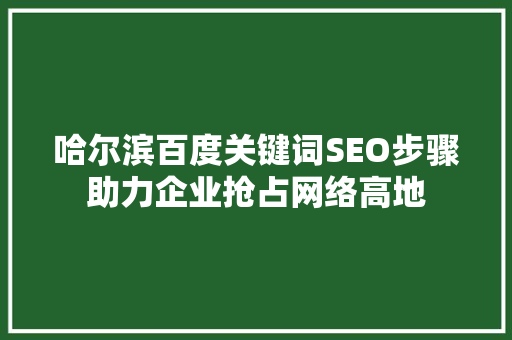哈尔滨百度关键词SEO步骤助力企业抢占网络高地