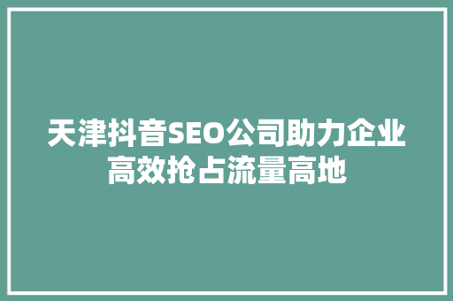 天津抖音SEO公司助力企业高效抢占流量高地
