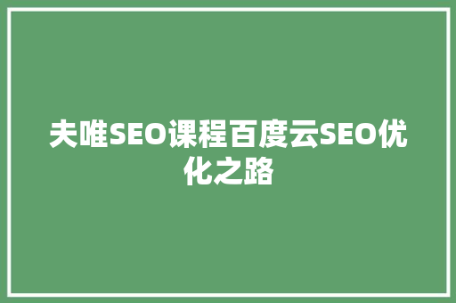 夫唯SEO课程百度云SEO优化之路