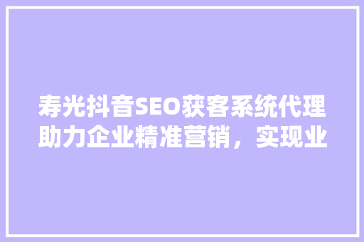 寿光抖音SEO获客系统代理助力企业精准营销，实现业绩飞跃