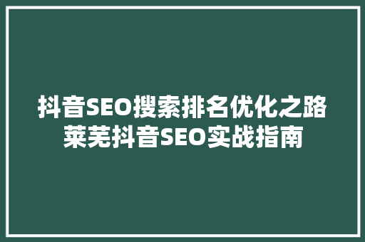 抖音SEO搜索排名优化之路莱芜抖音SEO实战指南