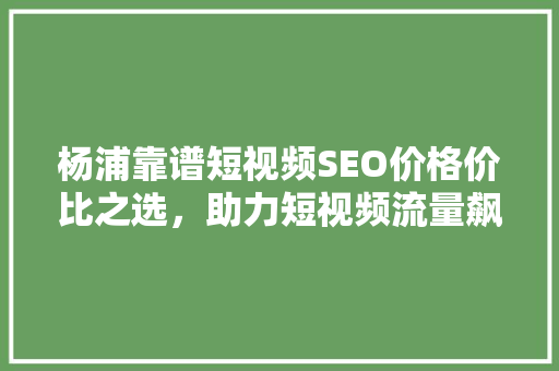 杨浦靠谱短视频SEO价格价比之选，助力短视频流量飙升
