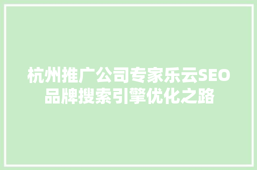 杭州推广公司专家乐云SEO品牌搜索引擎优化之路