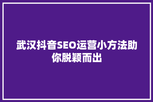 武汉抖音SEO运营小方法助你脱颖而出