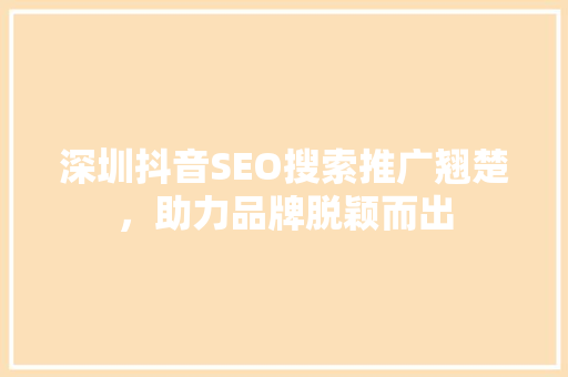 深圳抖音SEO搜索推广翘楚，助力品牌脱颖而出