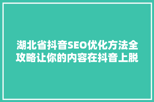 湖北省抖音SEO优化方法全攻略让你的内容在抖音上脱颖而出
