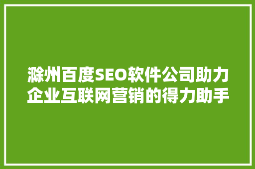 滁州百度SEO软件公司助力企业互联网营销的得力助手