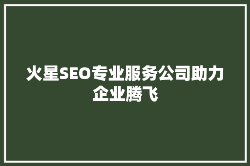 火星SEO专业服务公司助力企业腾飞