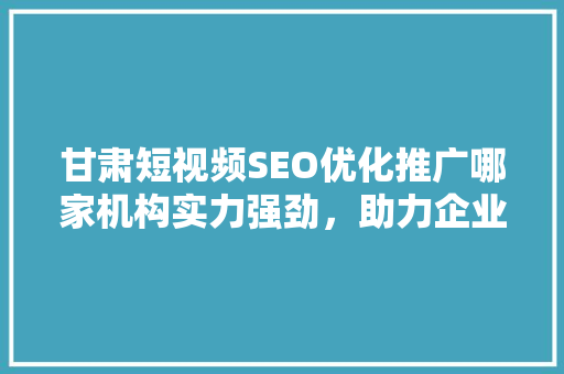 甘肃短视频SEO优化推广哪家机构实力强劲，助力企业乘风破浪