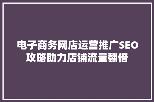电子商务网店运营推广SEO攻略助力店铺流量翻倍  第1张
