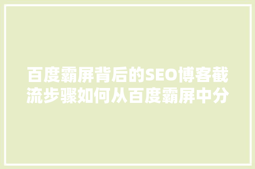 百度霸屏背后的SEO博客截流步骤如何从百度霸屏中分一杯羹
