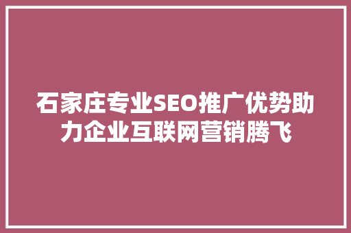 石家庄专业SEO推广优势助力企业互联网营销腾飞