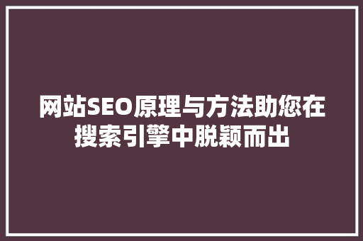 网站SEO原理与方法助您在搜索引擎中脱颖而出
