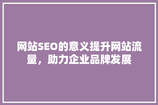 网站SEO的意义提升网站流量，助力企业品牌发展