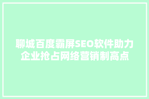 聊城百度霸屏SEO软件助力企业抢占网络营销制高点