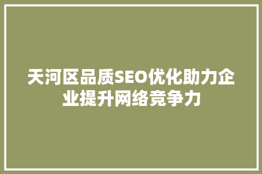 天河区品质SEO优化助力企业提升网络竞争力