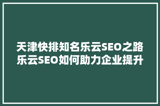 天津快排知名乐云SEO之路乐云SEO如何助力企业提升网络曝光度