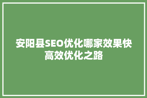 安阳县SEO优化哪家效果快高效优化之路