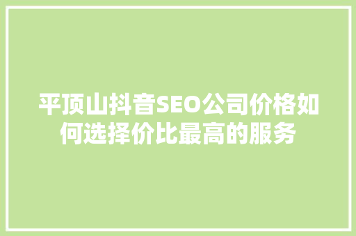 平顶山抖音SEO公司价格如何选择价比最高的服务