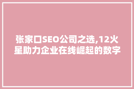 张家口SEO公司之选,12火星助力企业在线崛起的数字舵手