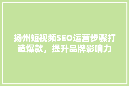 扬州短视频SEO运营步骤打造爆款，提升品牌影响力