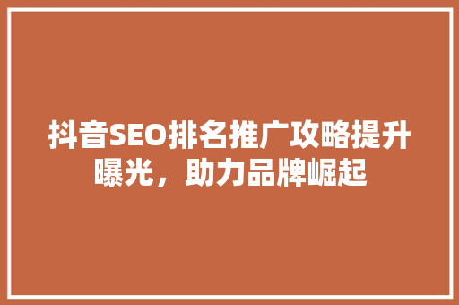 抖音SEO排名推广攻略提升曝光，助力品牌崛起