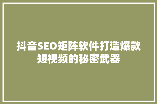 抖音SEO矩阵软件打造爆款短视频的秘密武器