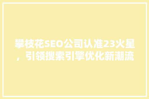 攀枝花SEO公司认准23火星，引领搜索引擎优化新潮流