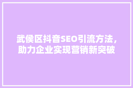 武侯区抖音SEO引流方法，助力企业实现营销新突破