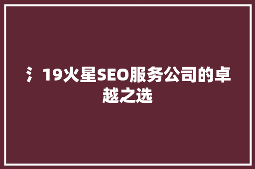 氵19火星SEO服务公司的卓越之选