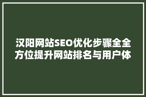 汉阳网站SEO优化步骤全全方位提升网站排名与用户体验