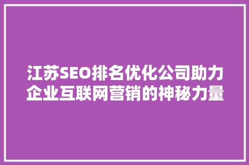 江苏SEO排名优化公司助力企业互联网营销的神秘力量
