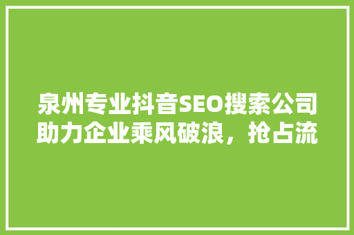 泉州专业抖音SEO搜索公司助力企业乘风破浪，抢占流量高地