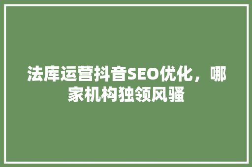 法库运营抖音SEO优化，哪家机构独领风骚