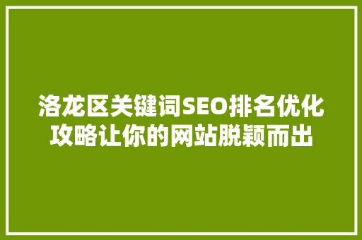 洛龙区关键词SEO排名优化攻略让你的网站脱颖而出