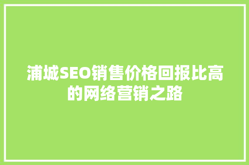 浦城SEO销售价格回报比高的网络营销之路