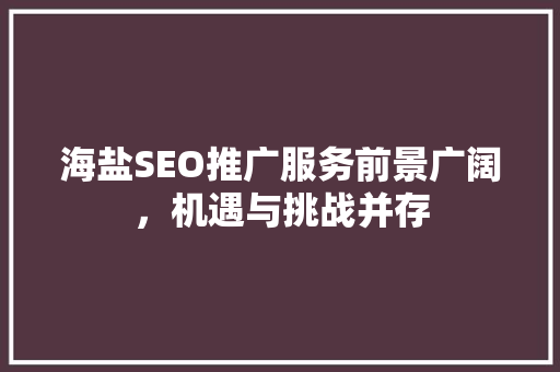 海盐SEO推广服务前景广阔，机遇与挑战并存
