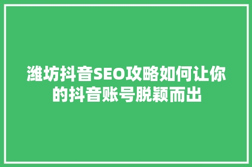 潍坊抖音SEO攻略如何让你的抖音账号脱颖而出