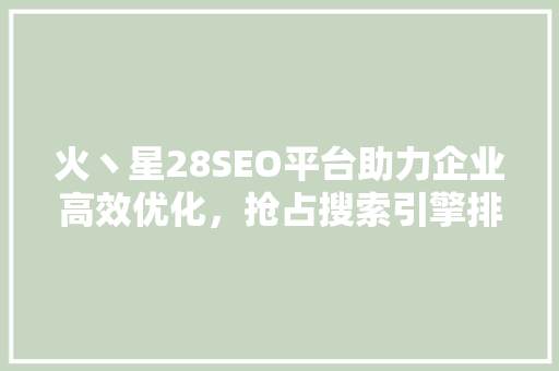 火丶星28SEO平台助力企业高效优化，抢占搜索引擎排名制高点