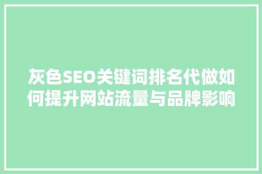 灰色SEO关键词排名代做如何提升网站流量与品牌影响力