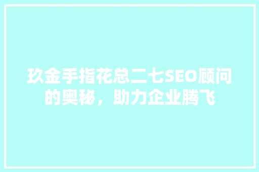 玖金手指花总二七SEO顾问的奥秘，助力企业腾飞