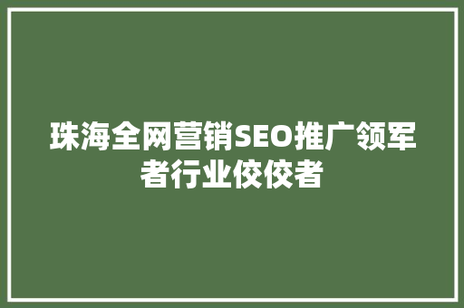 珠海全网营销SEO推广领军者行业佼佼者