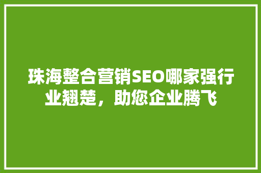 珠海整合营销SEO哪家强行业翘楚，助您企业腾飞