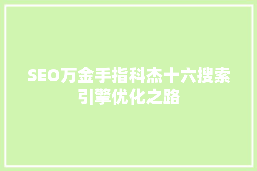 SEO万金手指科杰十六搜索引擎优化之路