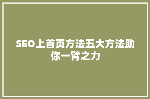 SEO上首页方法五大方法助你一臂之力
