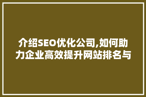 介绍SEO优化公司,如何助力企业高效提升网站排名与流量