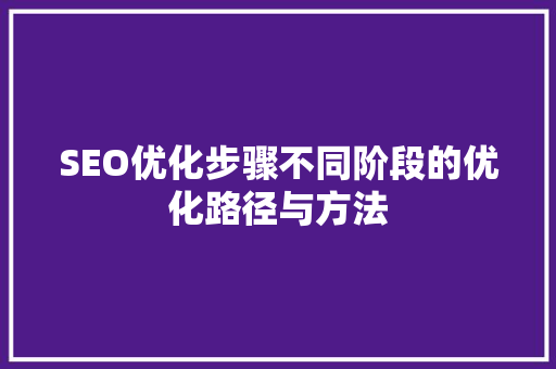 SEO优化步骤不同阶段的优化路径与方法